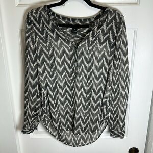 Lucky Brand Black and White Graphic Half Button Front Top
